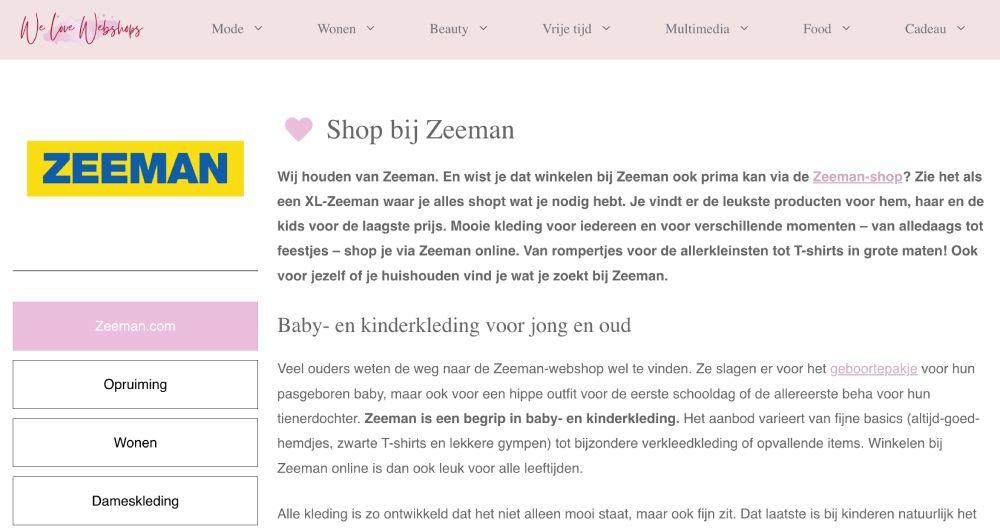 Screenshot van de website Welovewebshops.nl